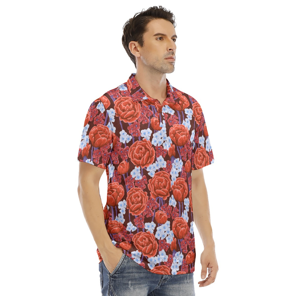 Red Roses Men's Polo Shirt | Velvet