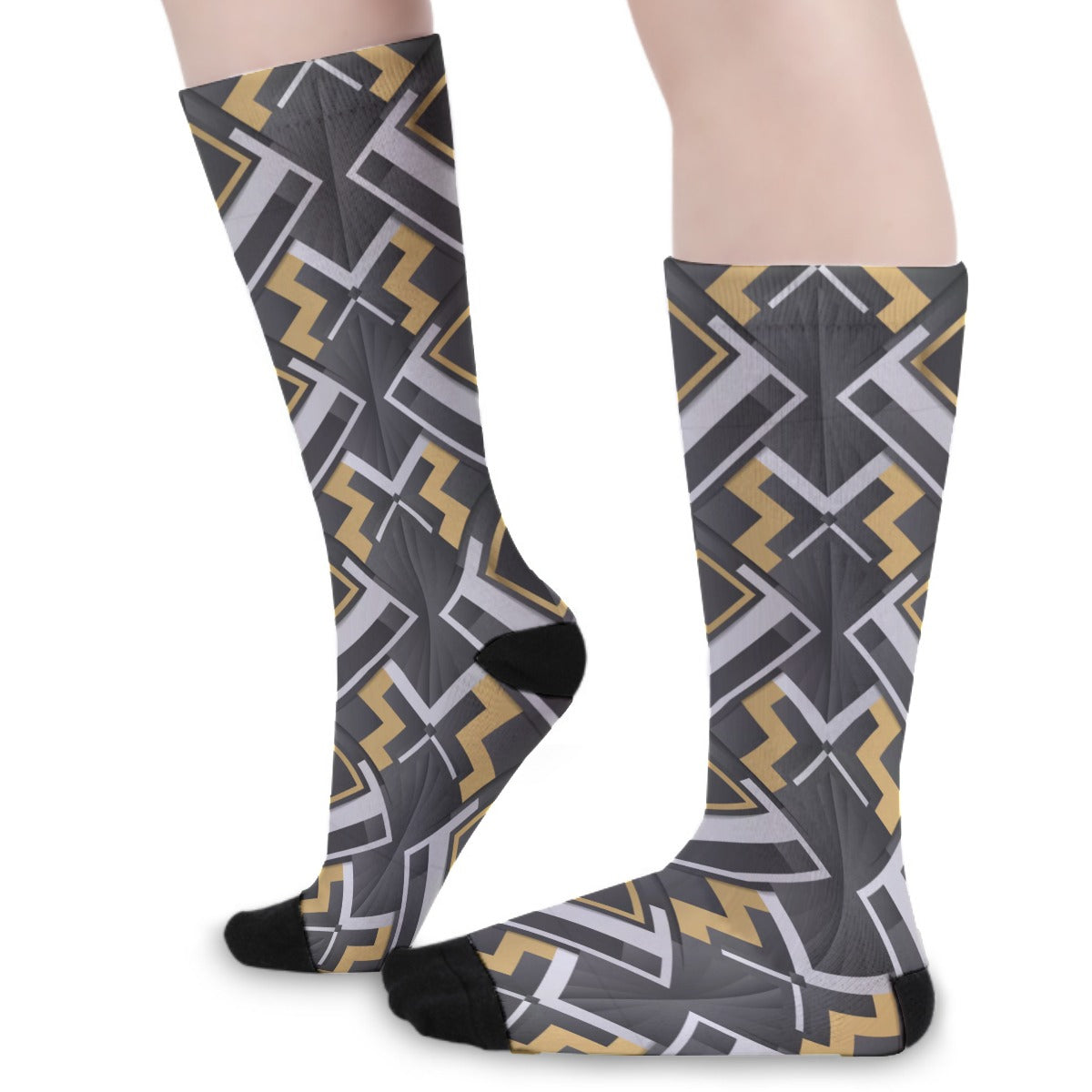 Black Abstract Geometric Long Socks