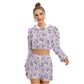 Cute Purple Flowers Women's Micro Fleece Hoodie And Shorts Set