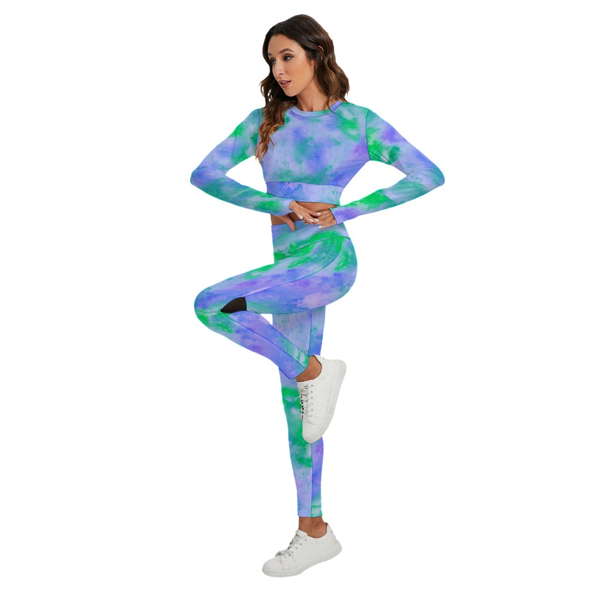 Colorful Abstract Women's Sport Set With Backless Top And Leggings