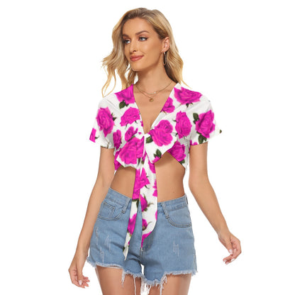 Pink Roses Women's Bandage Crop Top