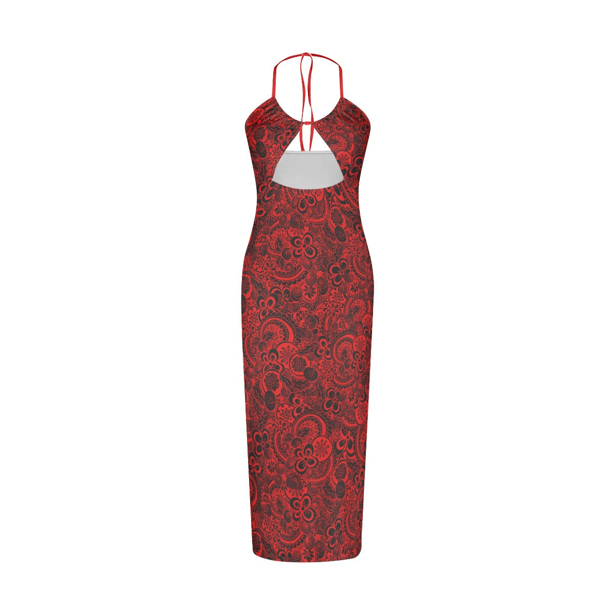 Red With Black Flowers Women's Sexy Hollow Cami Dress