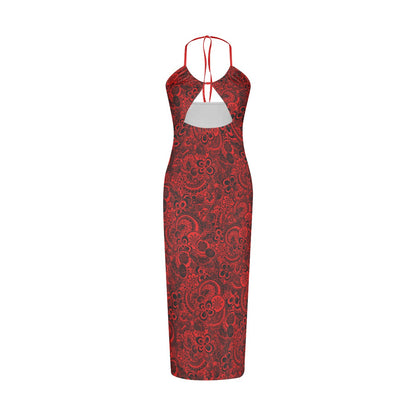 Red With Black Flowers Women's Sexy Hollow Cami Dress