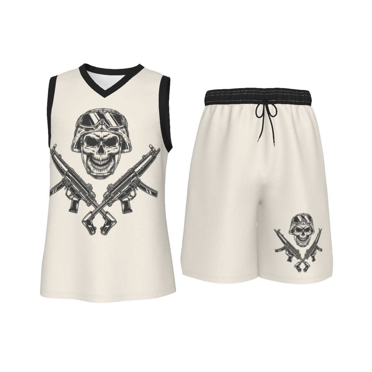 Military Skull Men's V Neck Basketball Suit