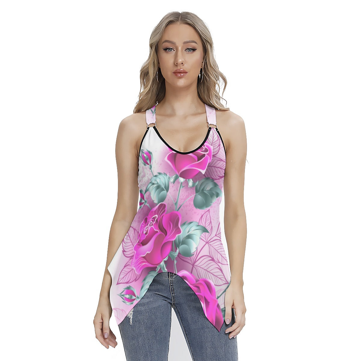 Pink Roses Women's Skinny Sport Tank Top