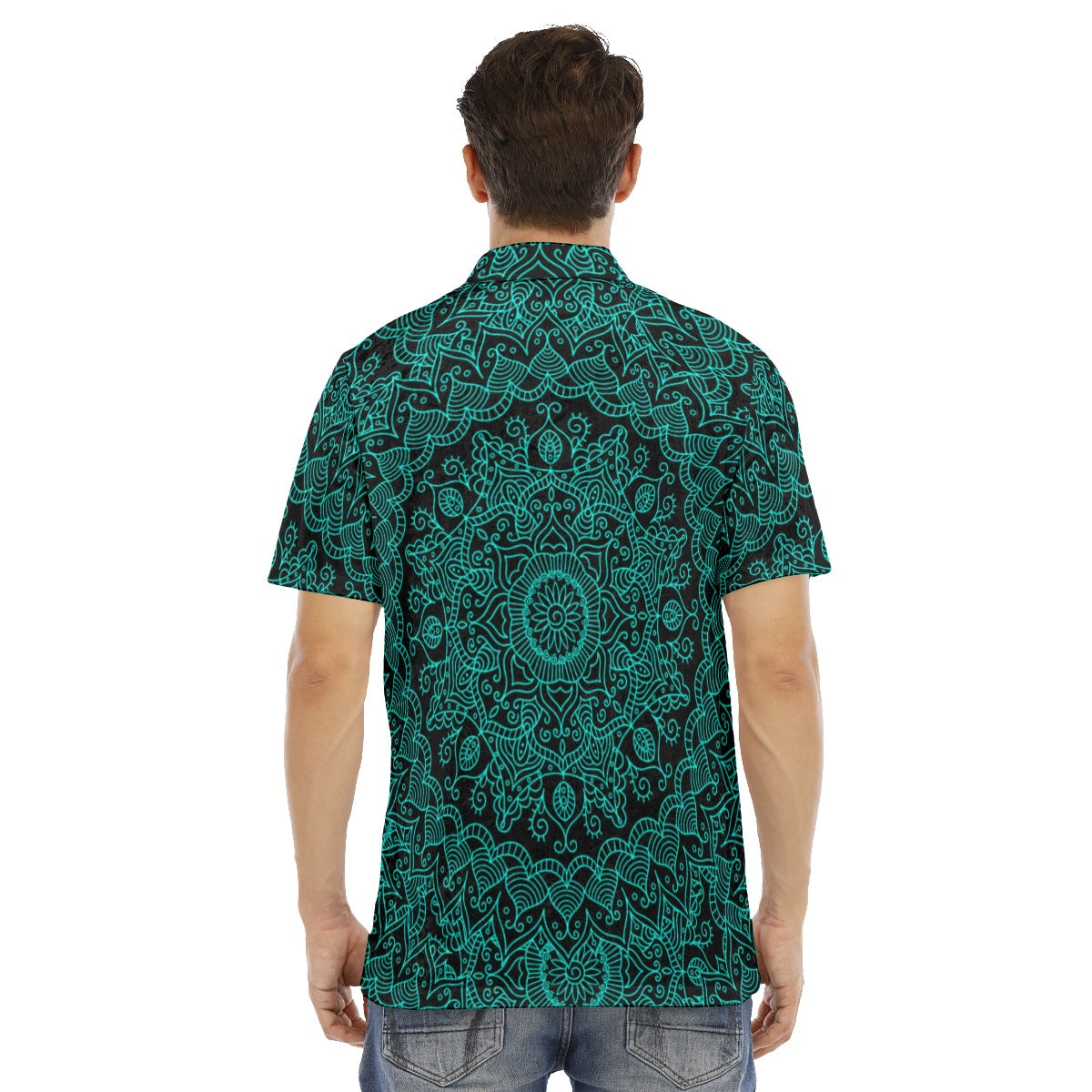 Black & Teal Kingdom Men's Polo Shirt | Velvet