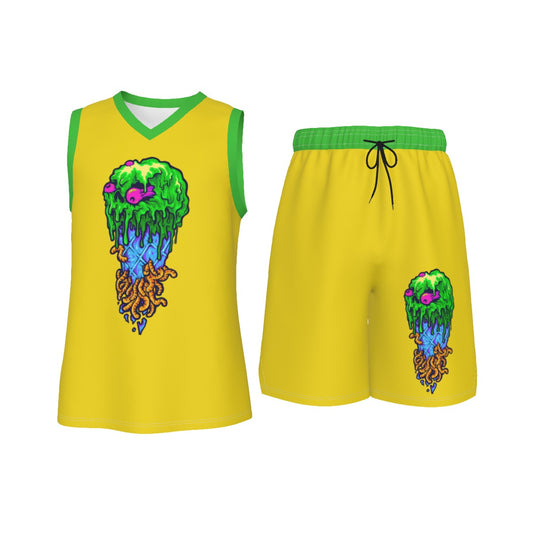 Creepy Zombie Ice Cream Cone Men's V Neck Basketball Suit