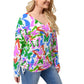 Colorful Butterflies Women’s V-neck T-shirt With Side Drawstring(Plus Size)