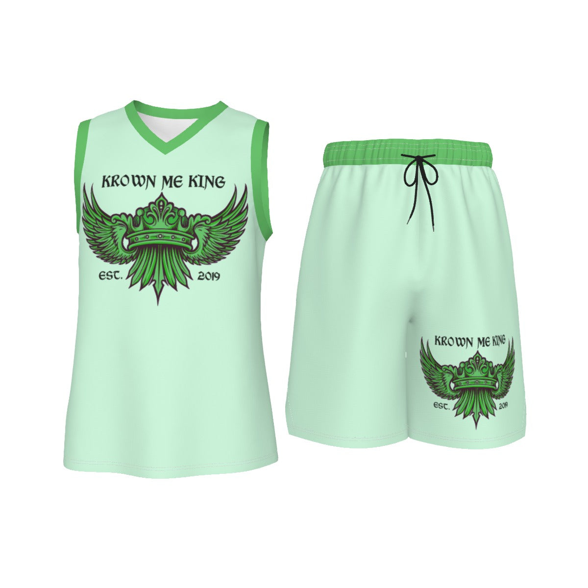 Krown Me King Green Men's V Neck Basketball Suit