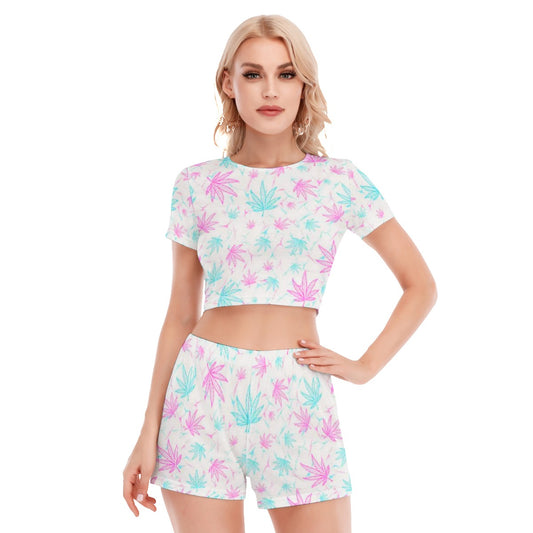 Stoners Only Ganja Women's Short Sleeve Cropped Top Shorts Suit