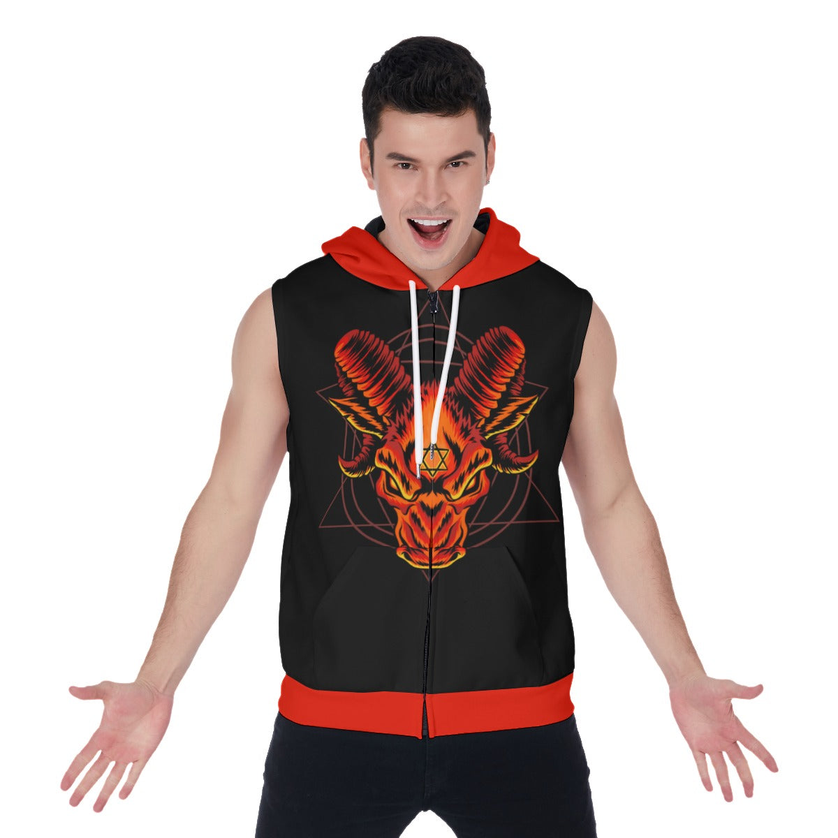 Devils Goat Head Men's Zipper-Up Sleeveless Hoodie