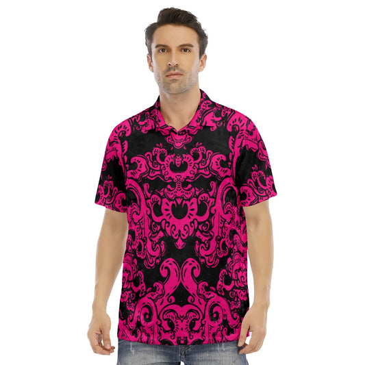 Pink & Black Baroque Pattern Men's Polo Shirt | Velvet