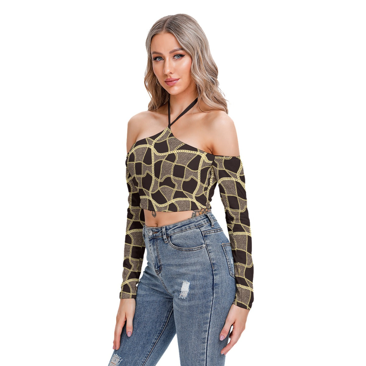 Bellafonte Animal Print Women's Halter Lace-up Top