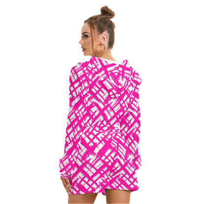 Pink Stripes & Crosses Women's Mirco Fleece Hoodie And Shorts Set