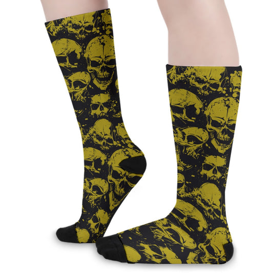 Yellow Grunge Skulls Long Socks