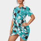 Women’s Tropic Style Stacked Hem Dress With Short Sleeve（Plus Size)