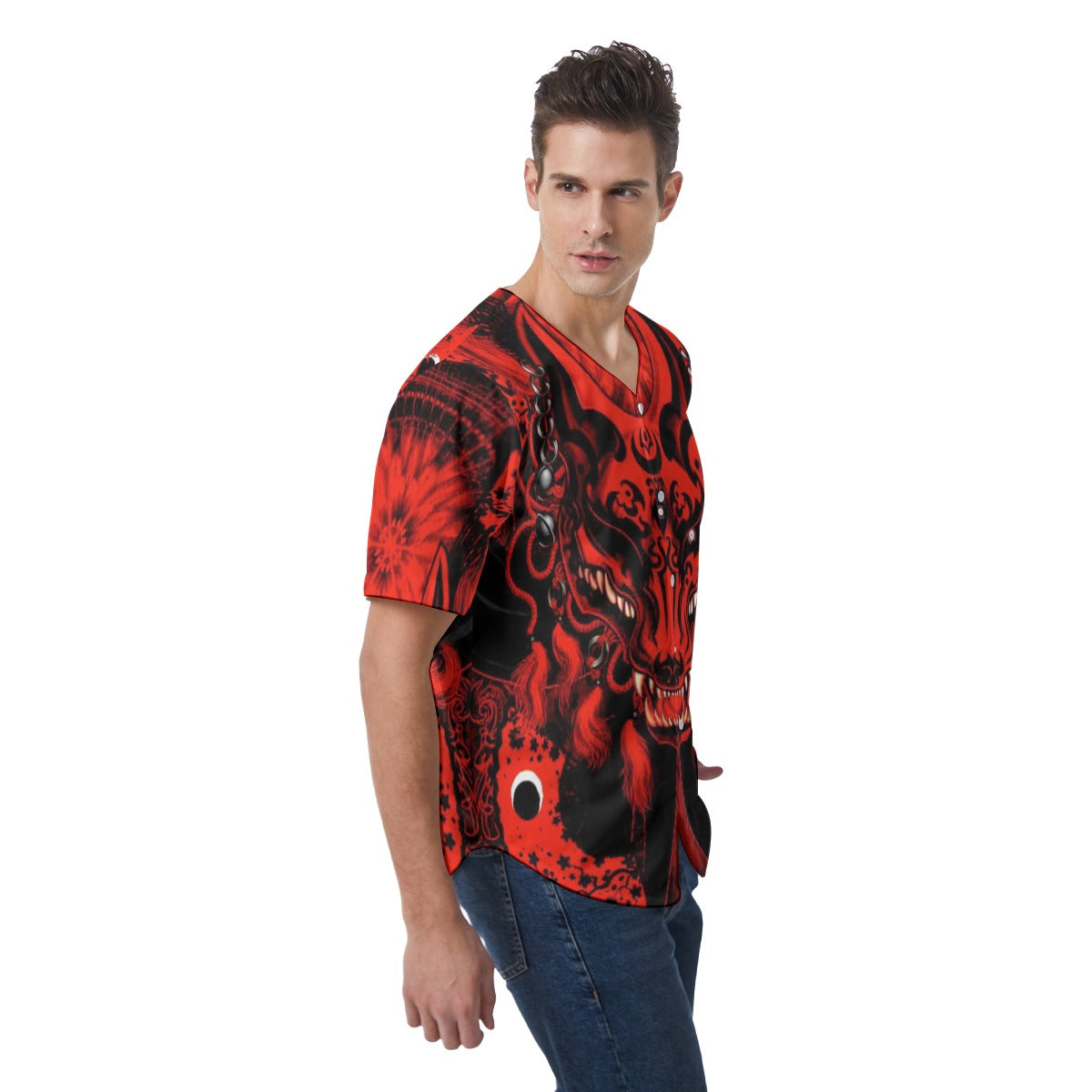 Men's Chinese Wolf Short Sleeve Baseball Jersey