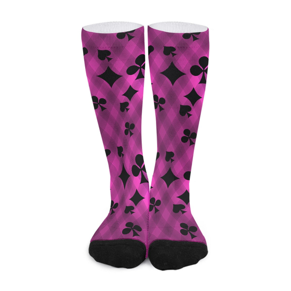 Pink & Black Playing Card Long Socks