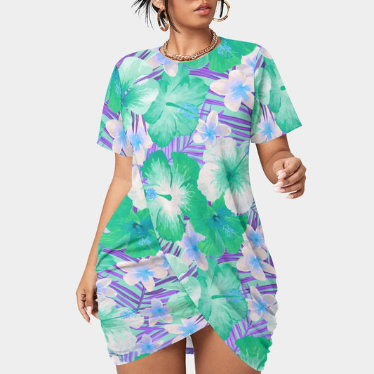 Women’s Tropic Vibes Stacked Hem Dress With Short Sleeve（Plus Size)