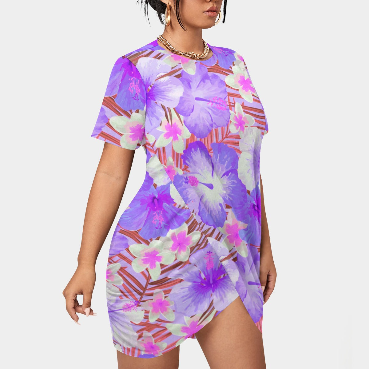 Women’s Tropic Vibes Stacked Hem Dress With Short Sleeve（Plus Size)