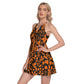 Orange Europe Forest Leaves Women's Round Neck Above Knee Dress