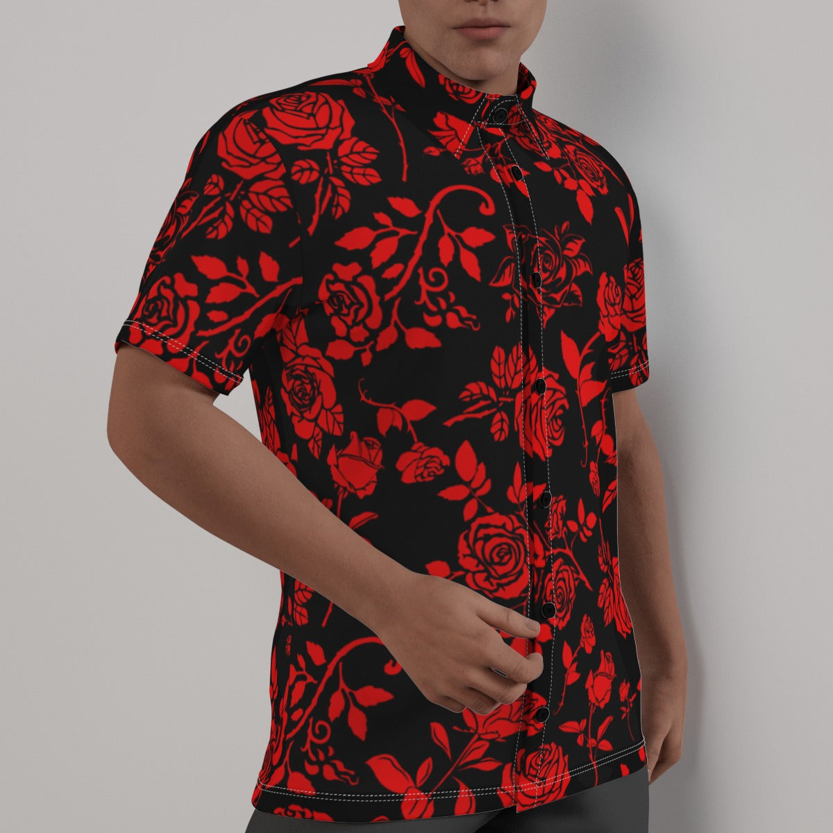 Red & Black Roses Men's Button Up