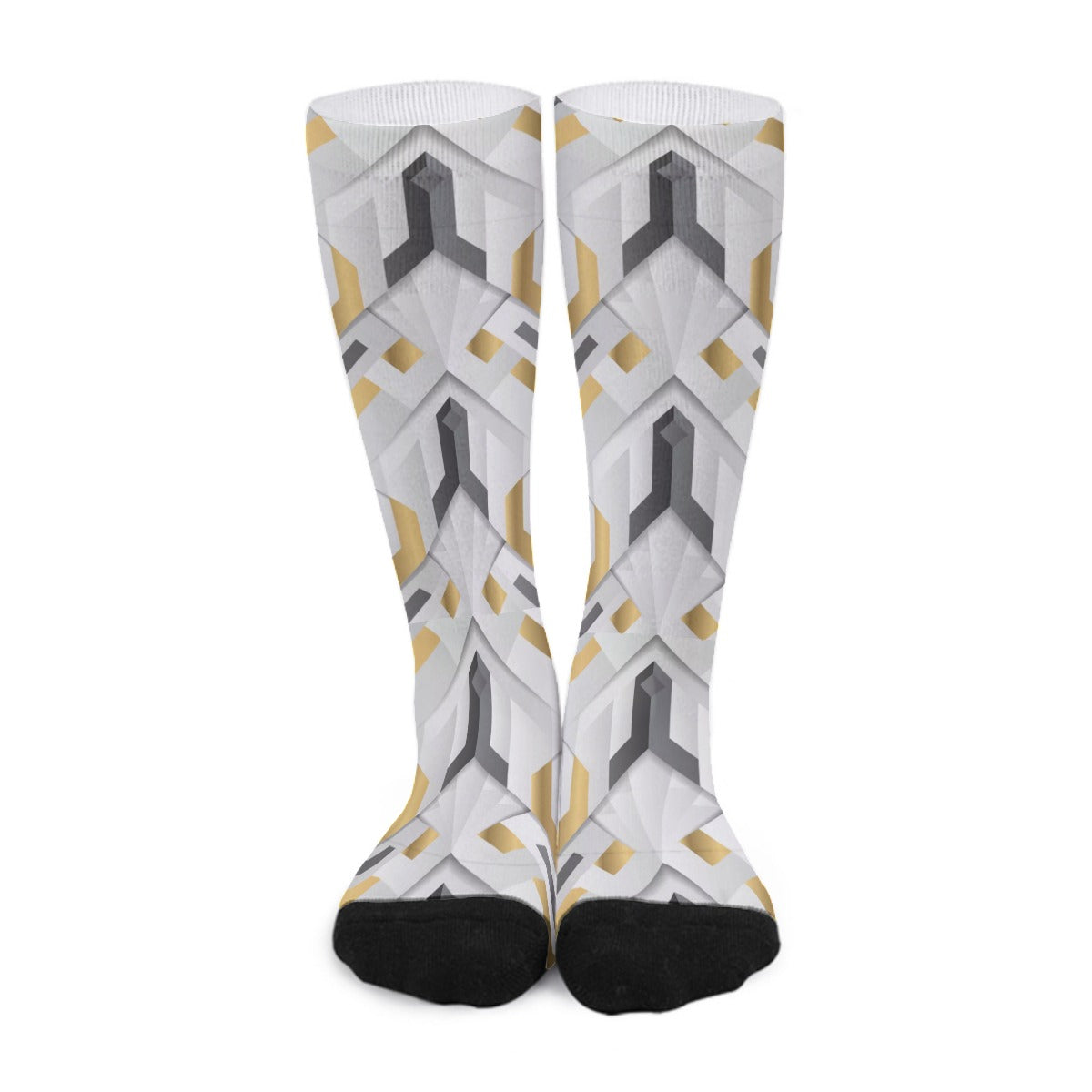 White Abstract Geometric Long Socks