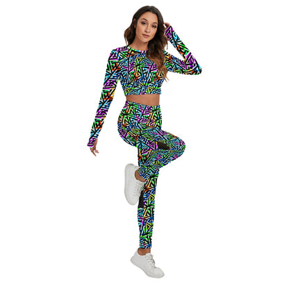 Women's Abstract Sport Set With Backless Top And Leggings