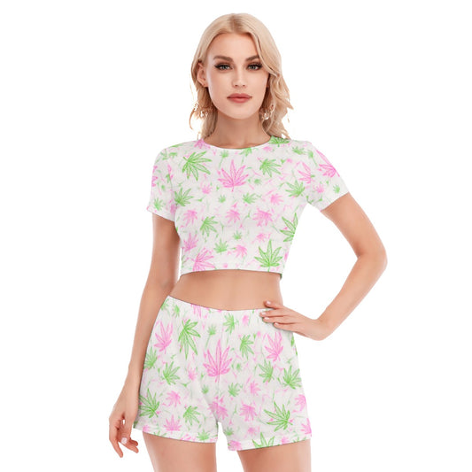 Stoners Only Ganja Women's Short Sleeve Cropped Top Shorts Suit