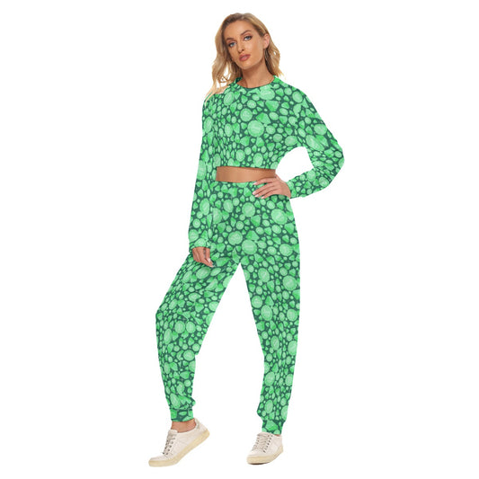 Green Diamonds Women's Crop Sweatshirt Suit