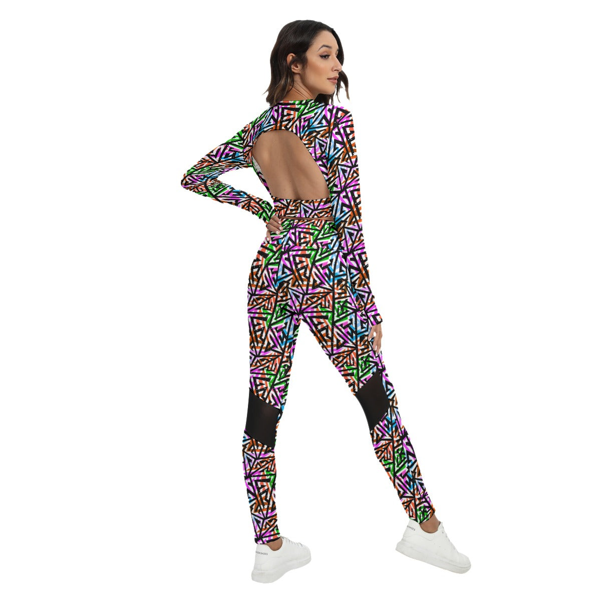 Women's Abstract Sport Set With Backless Top And Leggings