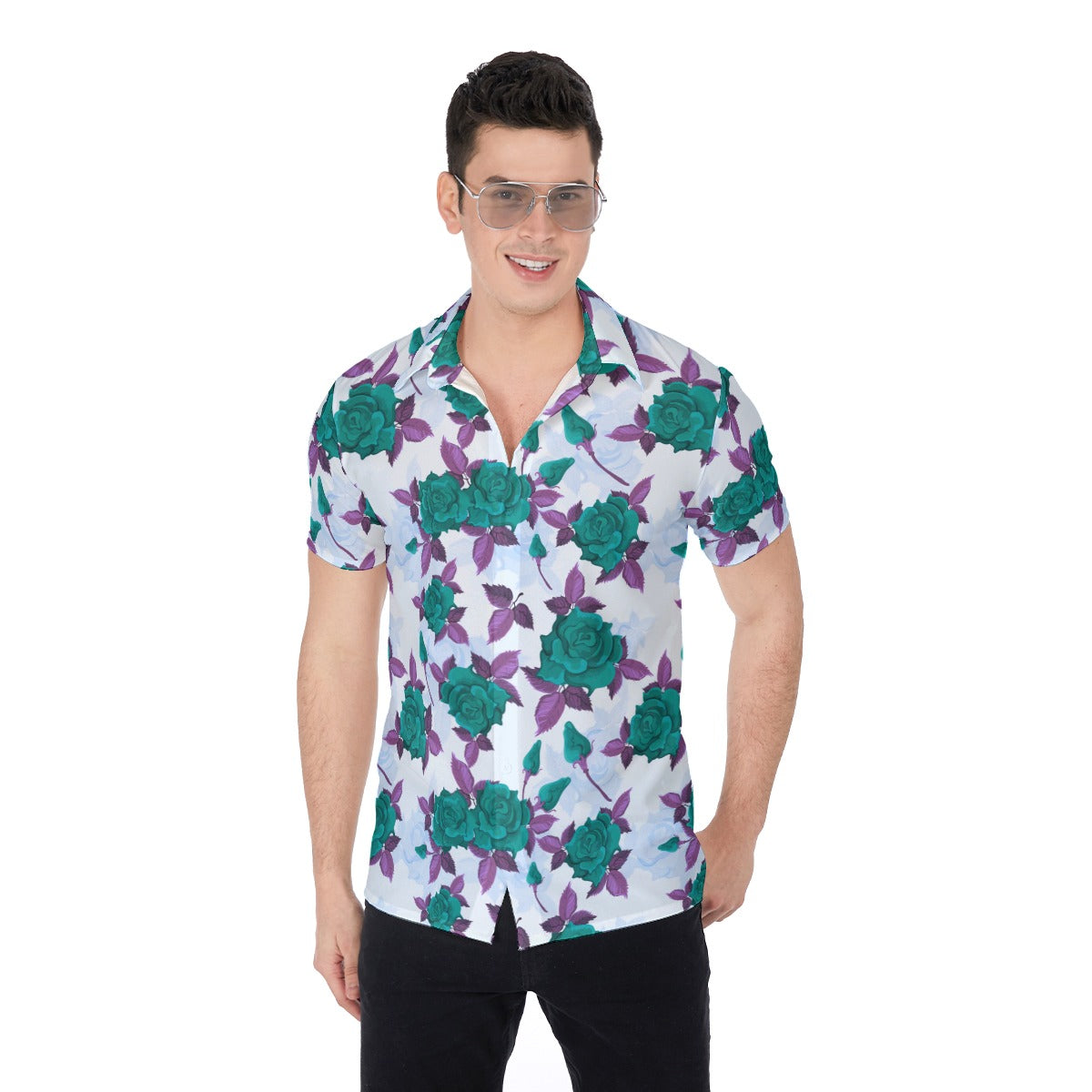 Teal Roses Men's Button Up