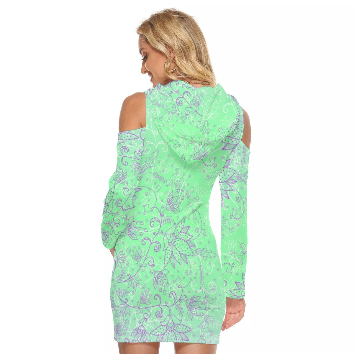 Neon Green Cute Flower Hooded Tight Dress