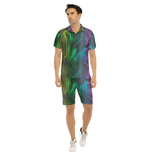 Futuristic Neon Waves Men's Short Sleeve Shirt Sets