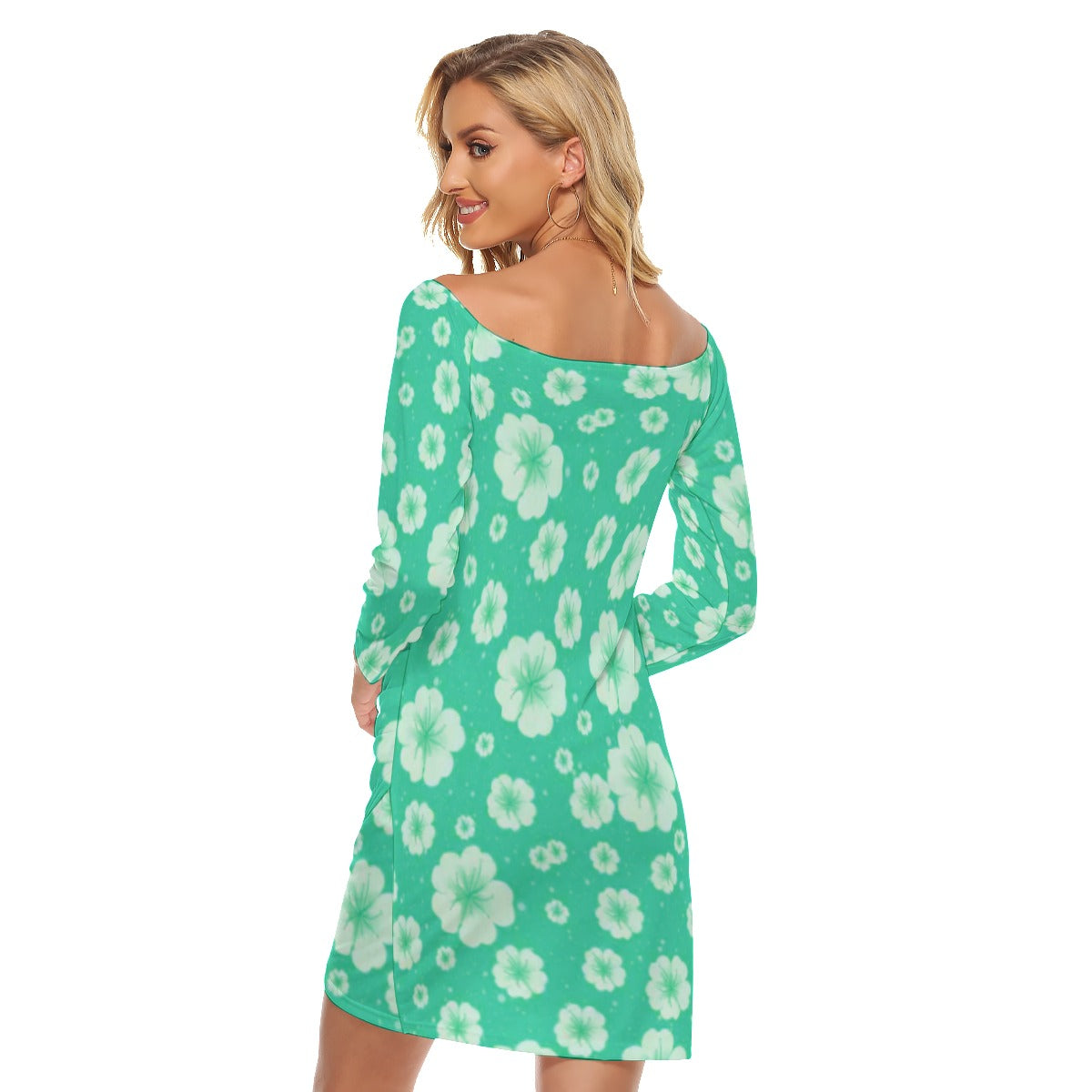 Spring Flowers Women's Off-shoulder Long Sleeve Dress