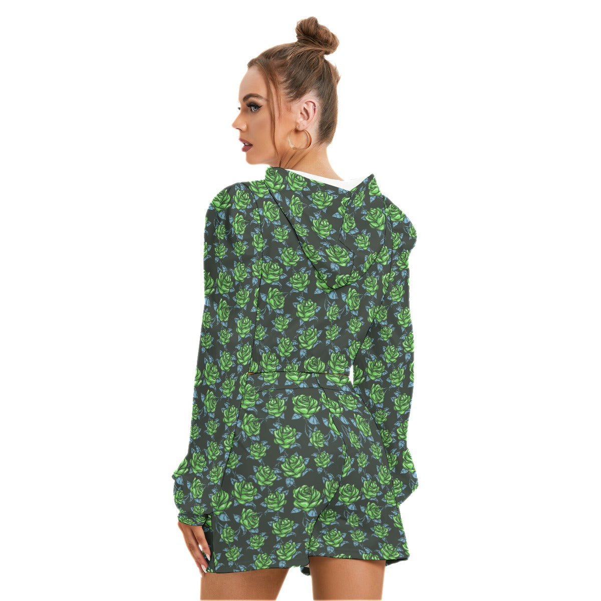 Green Roses Women's Mirco Fleece Hoodie And Shorts Set