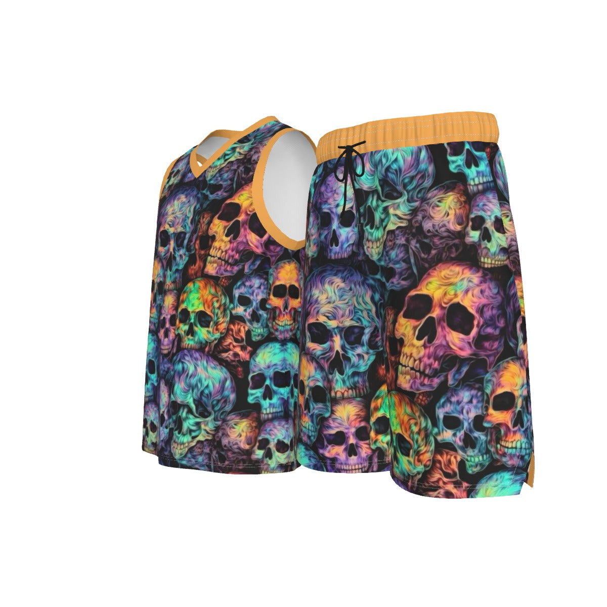 Men's Trippy Skulls V Neck Basketball Suit