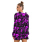 Purple Skulls Women's Micro Fleece Hoodie And Shorts Set