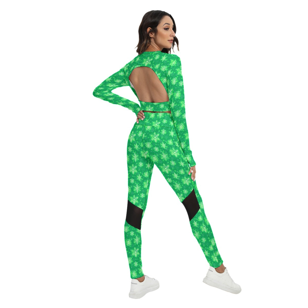 Women's Snowflakes Sport Set With Backless Top And Leggings