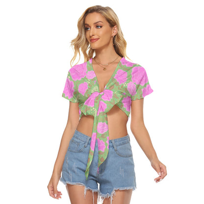 Pink Roses Women's Bandage Crop Top