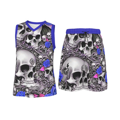 Skulls and Roses Men's V Neck Basketball Suit