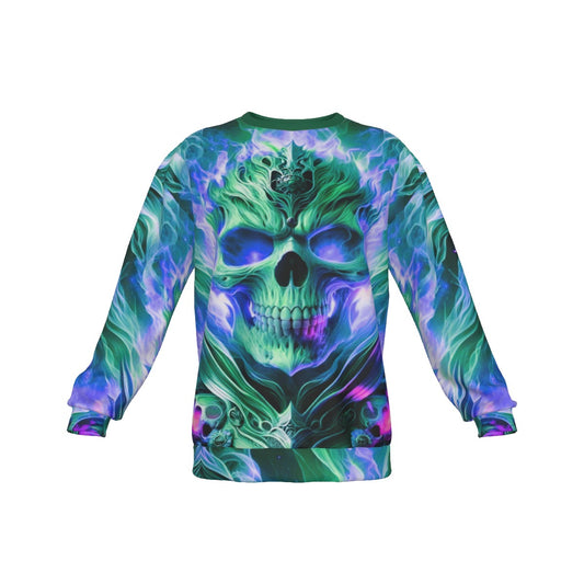 Men's Flaming Skull Drop Shoulder Round Neck Long-Sleeved Sweatshirt