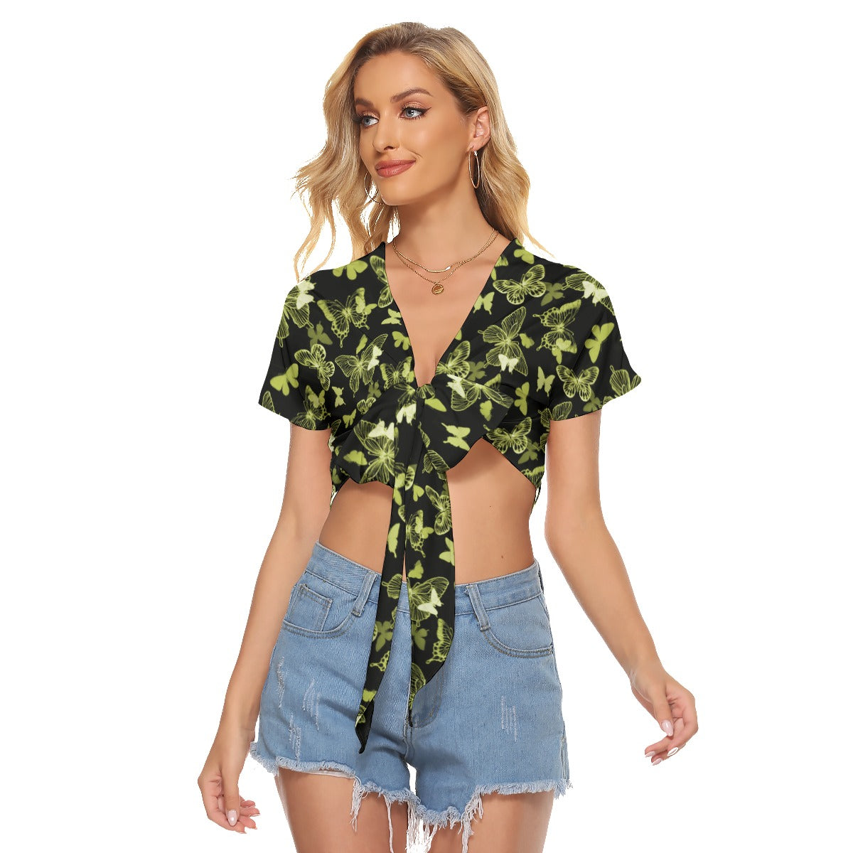 Black With Yellow Butterflies Women's Bandage Crop Top