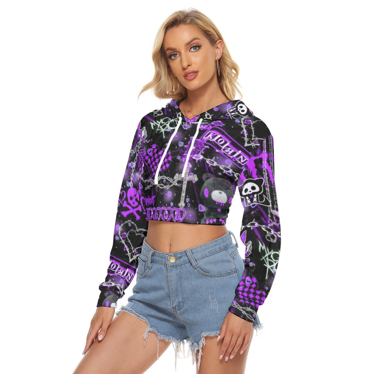 Women's Punk Style Crop Top Hoodie|Velvet