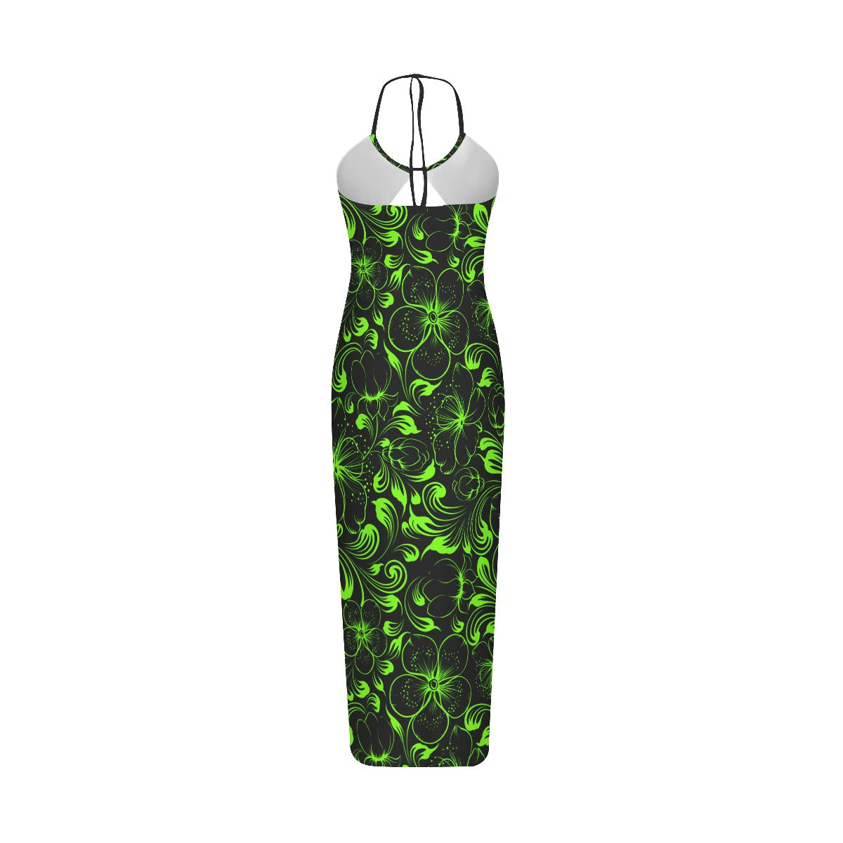 Green With Black Tropical Flowers Women's Sexy Hollow Cami Dress