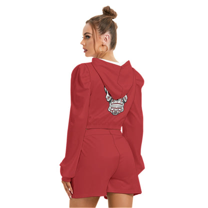 Sugar Skull Red Women's Mirco Fleece Hoodie And Shorts Set