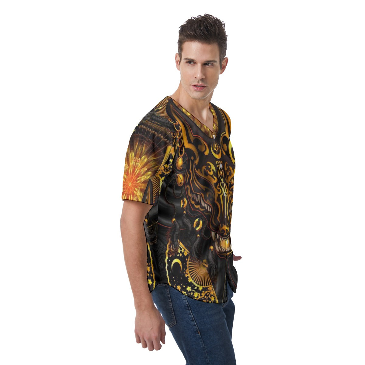 Men's Chinese Wolf Short Sleeve Baseball Jersey