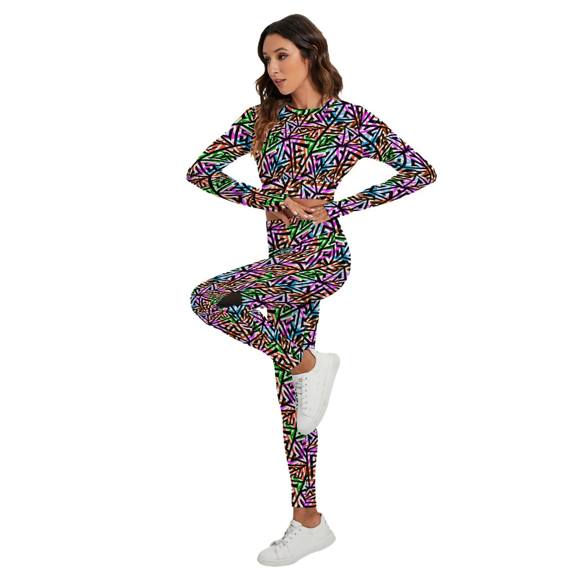 Women's Abstract Sport Set With Backless Top And Leggings