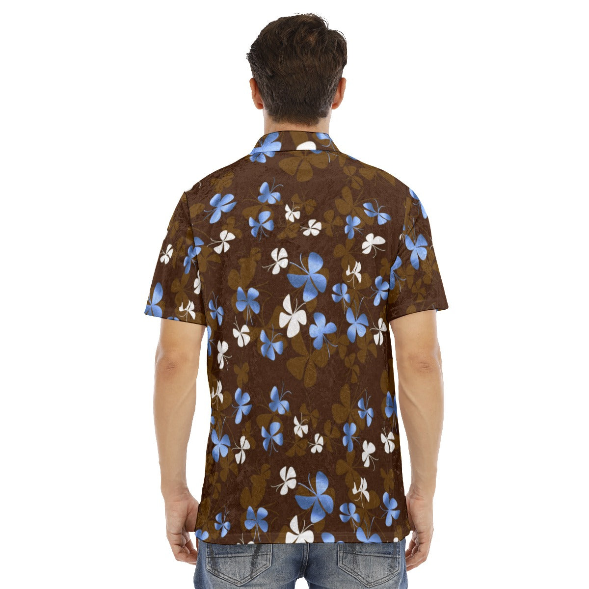 Blue & White Butterfly Men's Polo Shirt | Velvet