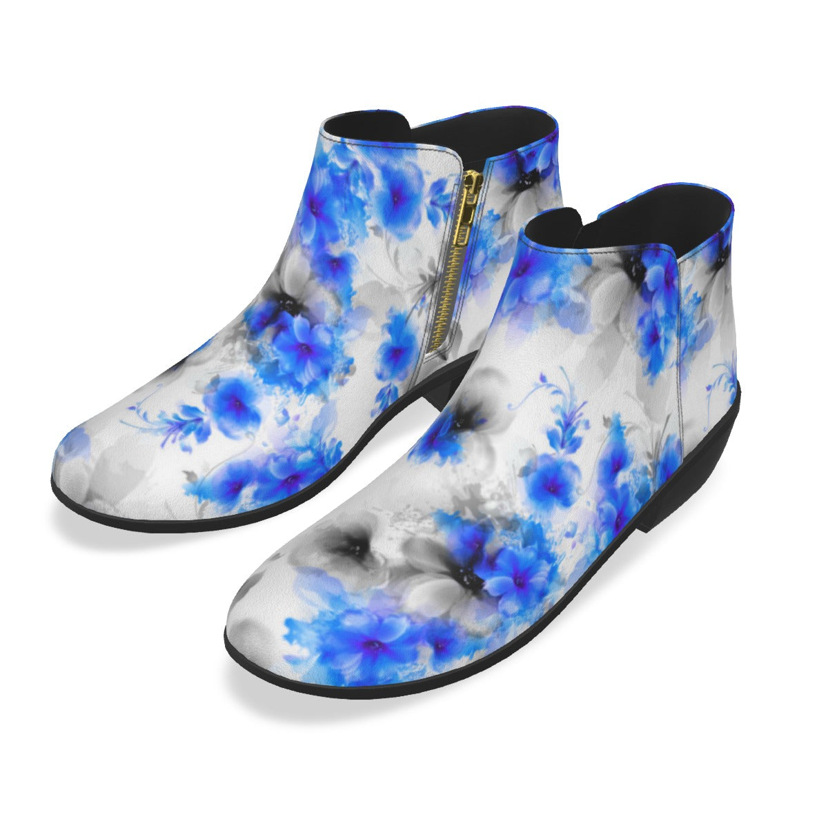 Blue Abstract Flowers Men's Fashion Boots